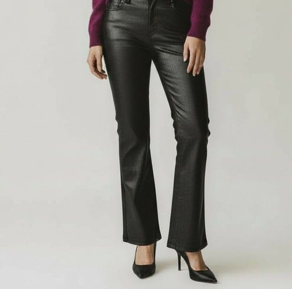 PAIGE High Rise Manhattan Boot Vegan Leather Pant Women 34 Black Faux Moto